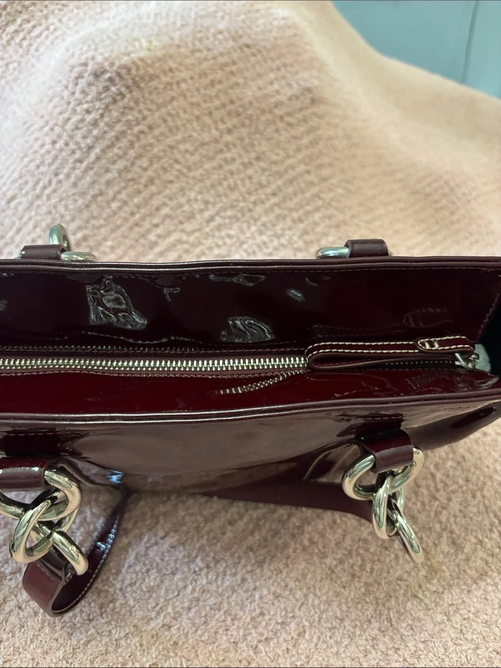 Coach Glossy Patent Leather Tote in Burgundy